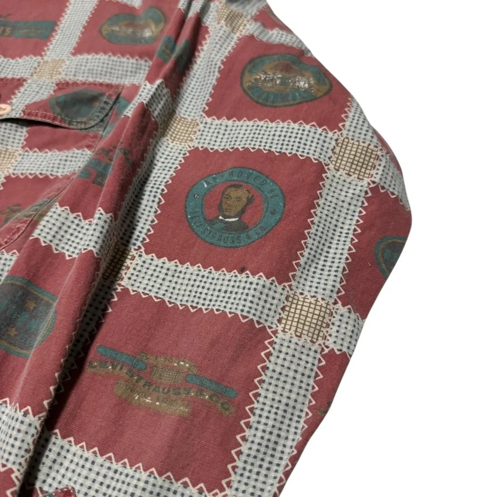 Vintage Levi's Cotton Logo All Over Print Casual Button Up Shirt Men's‎ XL FLAW